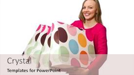 Presentation with bags plastic - Audience pleasing theme consisting of shopper girl in pink dress holding plastic bags isolated on whit backdrop and a soft green colored foreground