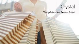  Presentation with paper bag - PPT theme featuring shopper with striped paper-bag background and a white colored foreground