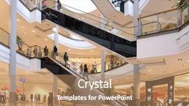  Presentation with shopping - Cool new PPT theme with shoppers at multilevel shopping center backdrop and a coral colored foreground