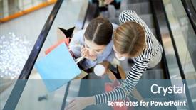  Presentation with risk management top view - Slides featuring shoppers moving upwards on escalator background and a teal colored foreground