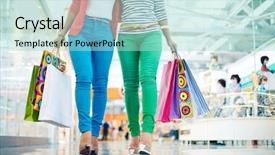  Presentation with world trade center memorial - Presentation design with shoppers with paperbags walking down background and a arctic colored foreground