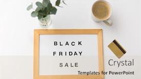  Presentation with marketing - Presentation theme featuring shopping and marketing concept - white magnetic board with black friday sale words credit card and cup of coffee on table background and a lemonade colored foreground