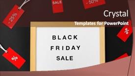  Presentation with magnetic - PPT theme enhanced with shopping and marketing concept - white magnetic board with black friday sale words and red tags with discount signs on black background background and a wine colored foreground