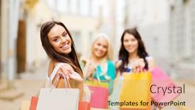  Presentation with tourism - Slide set consisting of shopping and tourism concept - beautiful girls with shopping bags in ctiy background and a yellow colored foreground