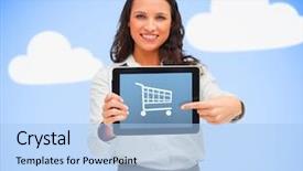  Presentation with thin blue line police symbol - Colorful slides enhanced with shopping app symbol against blue backdrop and a light blue colored foreground