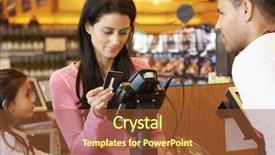  Presentation with family shopping - Amazing slide deck having shopping at checkout with card backdrop and a tawny brown colored foreground