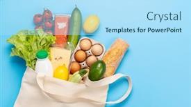  Presentation with blue food - PPT theme enhanced with shopping-bag-full-of-healthy background and a arctic colored foreground