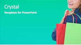  Presentation with green abstract - PPT theme having shopping bags against abstract green background and a light gray colored foreground