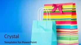  Presentation with paper bag vs plastic bags - Beautiful slide set featuring shopping bags against gradient background backdrop and a  colored foreground