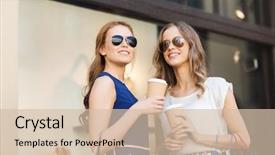  Presentation with paper cups - PPT layouts having shopping bags and coffee background and a soft green colored foreground