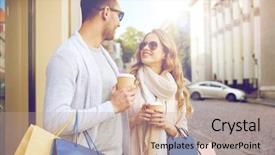  Presentation with paper cups - PPT theme having shopping bags and coffee background and a coral colored foreground