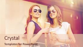  Presentation with paper cups - Audience pleasing slide set consisting of shopping bags and coffee backdrop and a  colored foreground