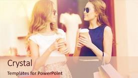  Presentation with paper cups - Presentation having shopping bags and coffee background and a lemonade colored foreground