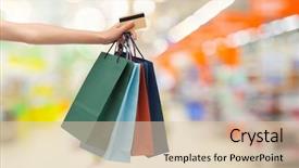  Presentation with consumerism - Presentation theme having shopping bags and credit card background and a lemonade colored foreground