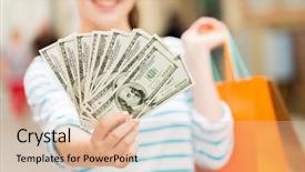  Presentation with city street - Presentation theme consisting of shopping bags and dollar money background and a lemonade colored foreground