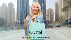  Presentation with dubai - Amazing PPT theme having shopping bags over dubai backdrop and a mint green colored foreground