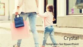  Presentation with city people walking - Audience pleasing PPT layouts consisting of shopping bags walking along backdrop and a soft green colored foreground