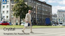  Presentation with city people walking - Theme having shopping bags walking along background and a  colored foreground