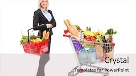  Presentation with full length portrait two men women brown sweater - Beautiful PPT layouts featuring shopping basket and shopping cart backdrop and a soft green colored foreground