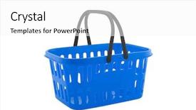  Presentation with five sided blue to white - Slide set with shopping basket isolated on white background and a  colored foreground