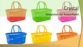  Presentation with bright colorful candy isolated - Presentation design consisting of shopping baskets isolated on white background and a mint green colored foreground