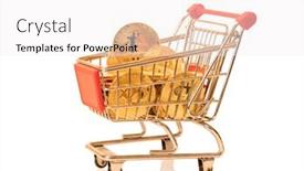  Presentation with bitcoins - Slide deck featuring shopping cart full of bitcoins on a white background background and a white colored foreground
