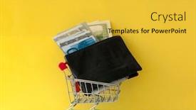  Presentation with cash - Presentation theme having shopping-cart-full-of-cash background and a yellow colored foreground
