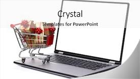  Presentation with laptop blank screen - Theme featuring shopping cart full of christmas background and a white colored foreground