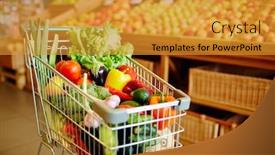  Presentation with shopping - Beautiful PPT theme featuring ripe vegetables in modern hypermarket backdrop and a gold colored foreground