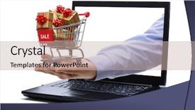  Presentation with red gold white - PPT theme having shopping cart full of gold background and a mint green colored foreground