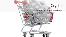  Presentation with medical pills - PPT theme enhanced with shopping cart full of pills background and a white colored foreground