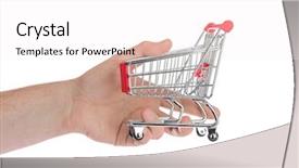  Presentation with shopping cart or supermarket trolley - Presentation design enhanced with shopping cart isolated on white background and a  colored foreground