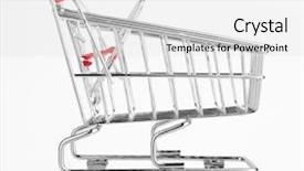  Presentation with shopping cart or supermarket trolley - PPT layouts enhanced with shopping cart isolated on white background and a white colored foreground