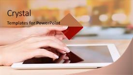  Presentation with elderly care helping hands - Slides with shopping cart mobile - female hands holding credit card background and a coral colored foreground