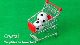  Presentation with soccer field - Colorful PPT theme enhanced with shopping cart on green backdrop and a shamrock green colored foreground