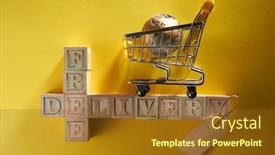  Presentation with blocks - PPT theme consisting of shopping-cart-on-the-wood background and a tawny brown colored foreground