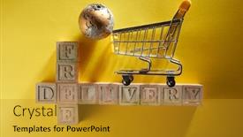  Presentation with blocks - Beautiful PPT layouts featuring shopping-cart-on-the-wood backdrop and a gold colored foreground