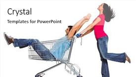  Presentation with black couple having fun - Slides consisting of shopping cart on white background background and a white colored foreground