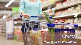  Presentation with supermarket shopping cart buying food - Cool new PPT theme with  backdrop and a  colored foreground