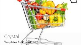  Presentation with food white - Beautiful slide deck featuring online grocery website - shopping cart with food backdrop and a white colored foreground