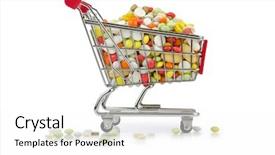  Presentation with pills - PPT theme enhanced with nutrition supplement - shopping cart with many colourful background and a white colored foreground