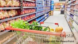  Presentation with foods - PPT layouts with shopping-cart-with-many-foods background and a coral colored foreground