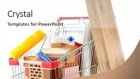  Presentation with home renovation - Audience pleasing presentation consisting of shopping cart with materials backdrop and a white colored foreground