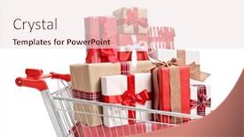  Presentation with gifts - Audience pleasing PPT layouts consisting of shopping-cart-with-wrapped-gifts backdrop and a sky blue colored foreground