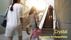  Presentation with retail shopping center - Beautiful theme featuring shopping center escalator people moving backdrop and a tawny brown colored foreground