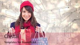  Presentation with bag - Cool new presentation theme with shopping center graphic - smiling brunette opening gift bag backdrop and a coral colored foreground