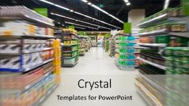  Presentation with supermarket - PPT layouts featuring shopping china mall - empty supermarket aisle background and a light gray colored foreground