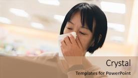  Presentation with premature sick baby - Colorful slide deck enhanced with shopping china mall - mature asian woman feel sick backdrop and a coral colored foreground