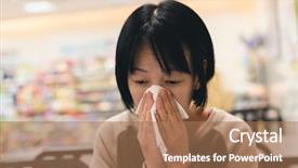  Presentation with college coffee shop - Theme having shopping china mall - mature asian woman feel sick background and a coral colored foreground