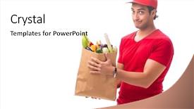  Presentation with online shopping and delivery - PPT layouts with shopping delivery isolated on white background and a  colored foreground